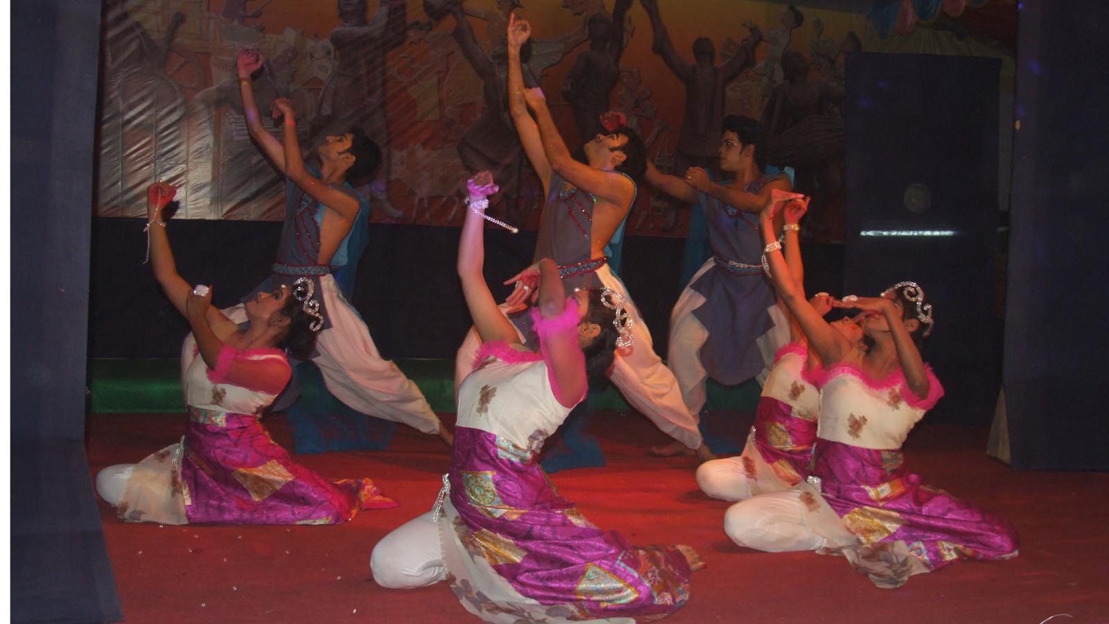 Students performing a classical dance on the annual cultural programme stage